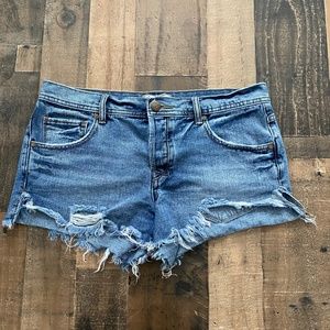 Free People Distressed Raw Hem Denim Shorts